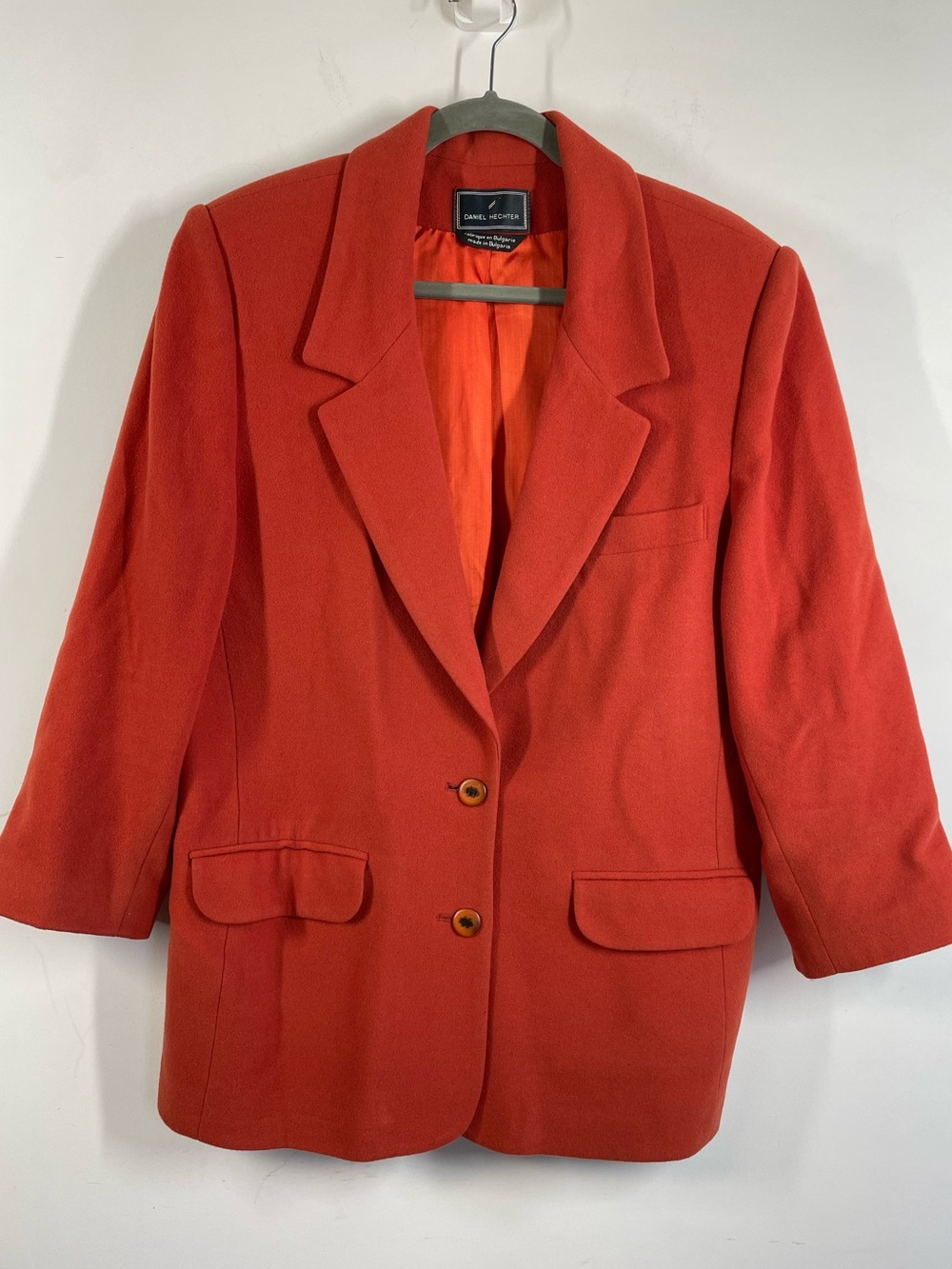 Daniel Hechter Orange Wool Blazer Size 12 Vintage 90s Oversized Academia Fall